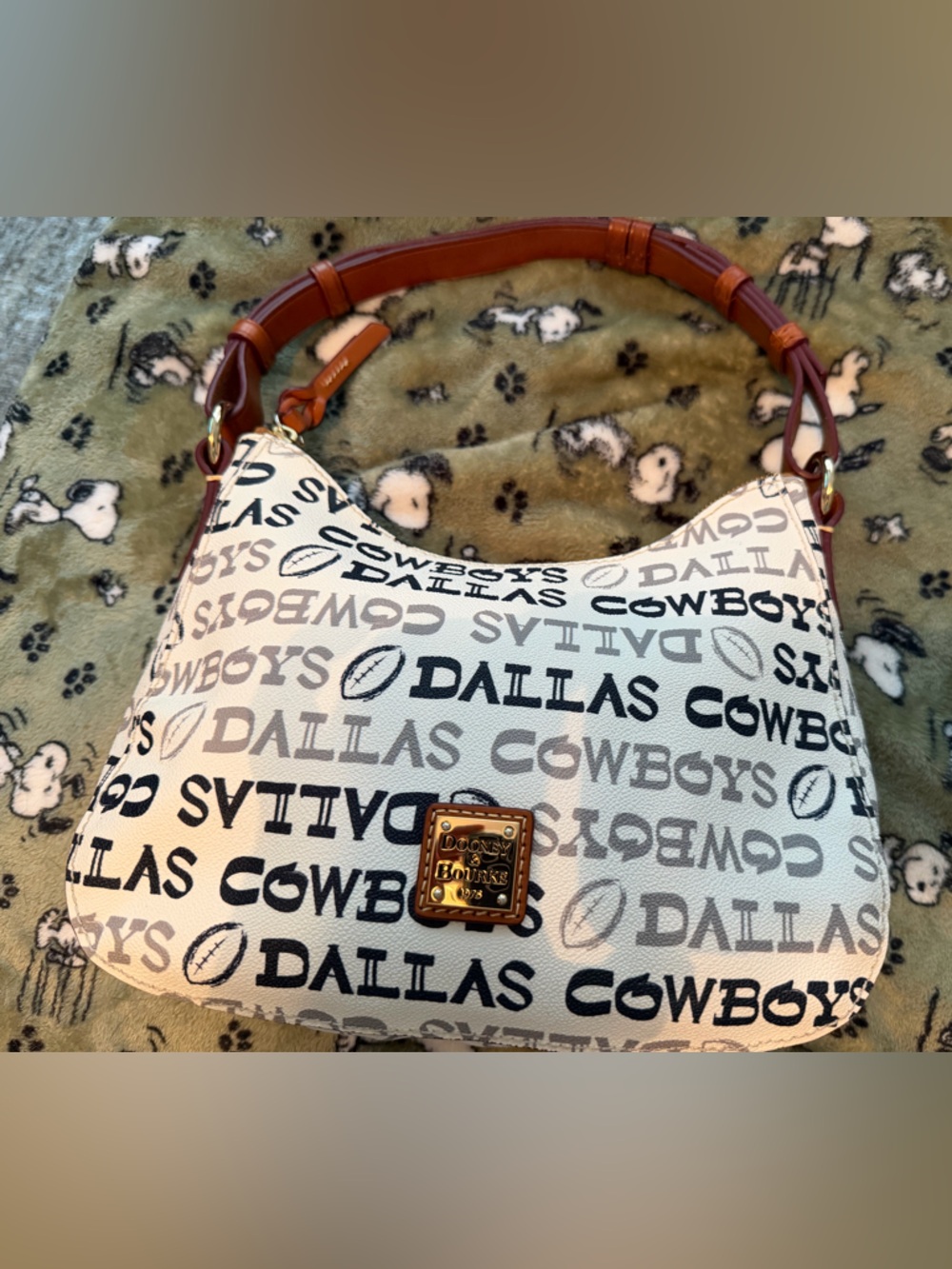 Dooney & Bourke White Dallas Cowboys Logo Canvas Shoulder Bag with Brown Handle